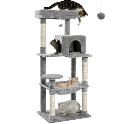 arbre a chat gris plusieurs chats